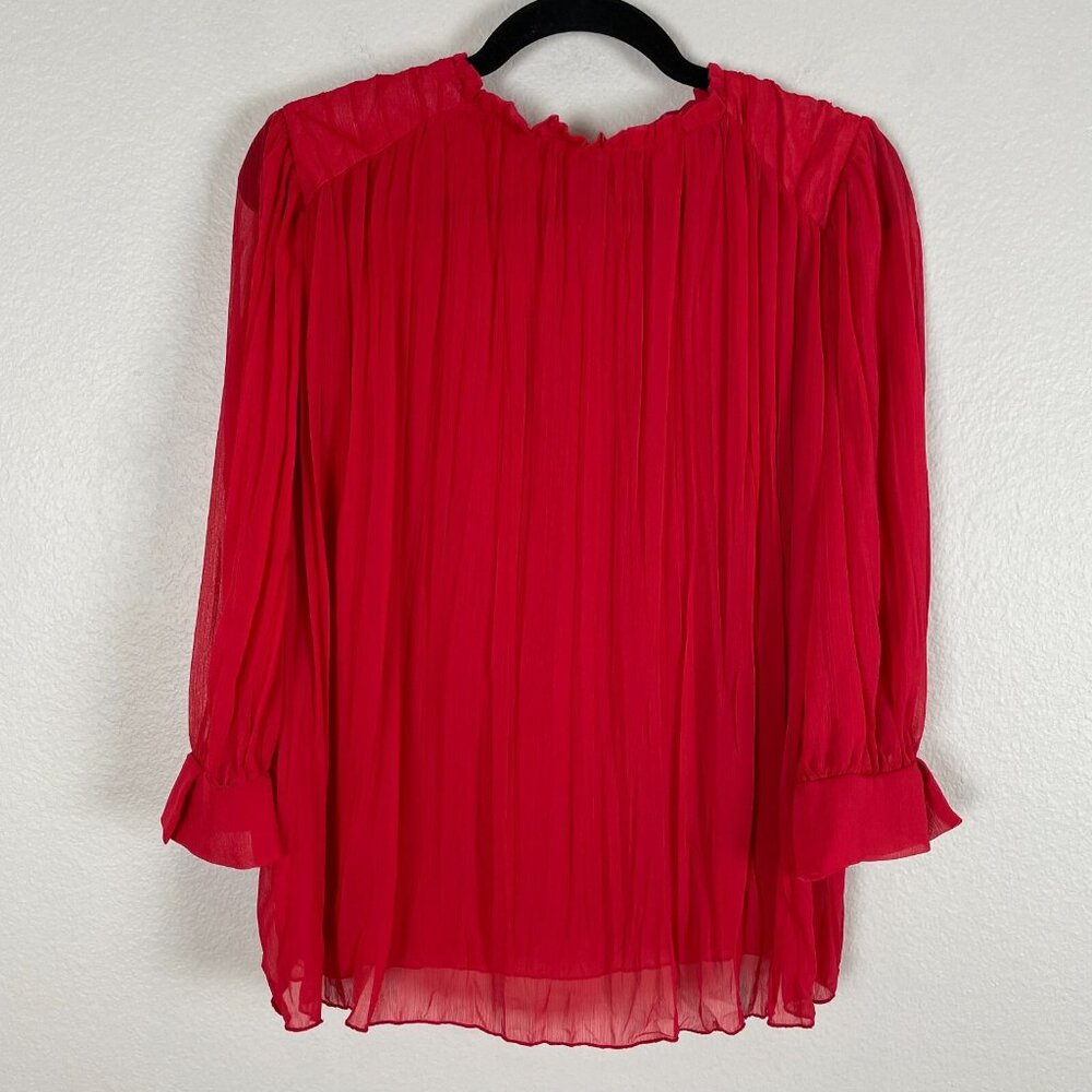 Zara‎ Womens XS Red Chiffon Pleated Blouse 3/4 Sleeve Shirt Top - Picture 10 of 14